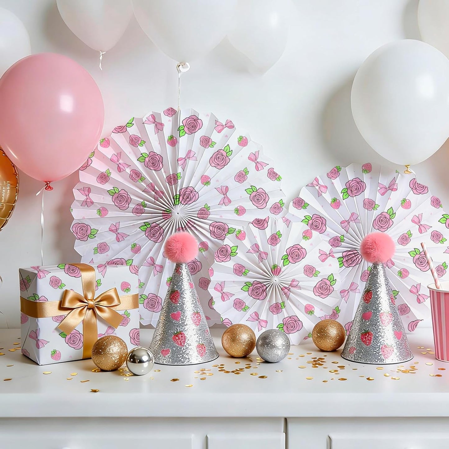 60 Sheets Gift Wrapping Tissue Paper Bulk, Pink Rose Bow Tissue Paper for Gift Bags, Decorative Art Papers for DIY Crafts Valentines Day Wedding Baby Showers Party Decor, 20x14 Inches