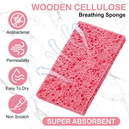 Zhengmy 100 Pieces Sponges Bulk Sponges Kitchen Compressed Sponge Natural Dish Sponge Compressed Wood Pulp Cleaning Without Scratching for Kitchen Bathroom, 3.9 x 2.4 x 0.12 Inch (Pink)
