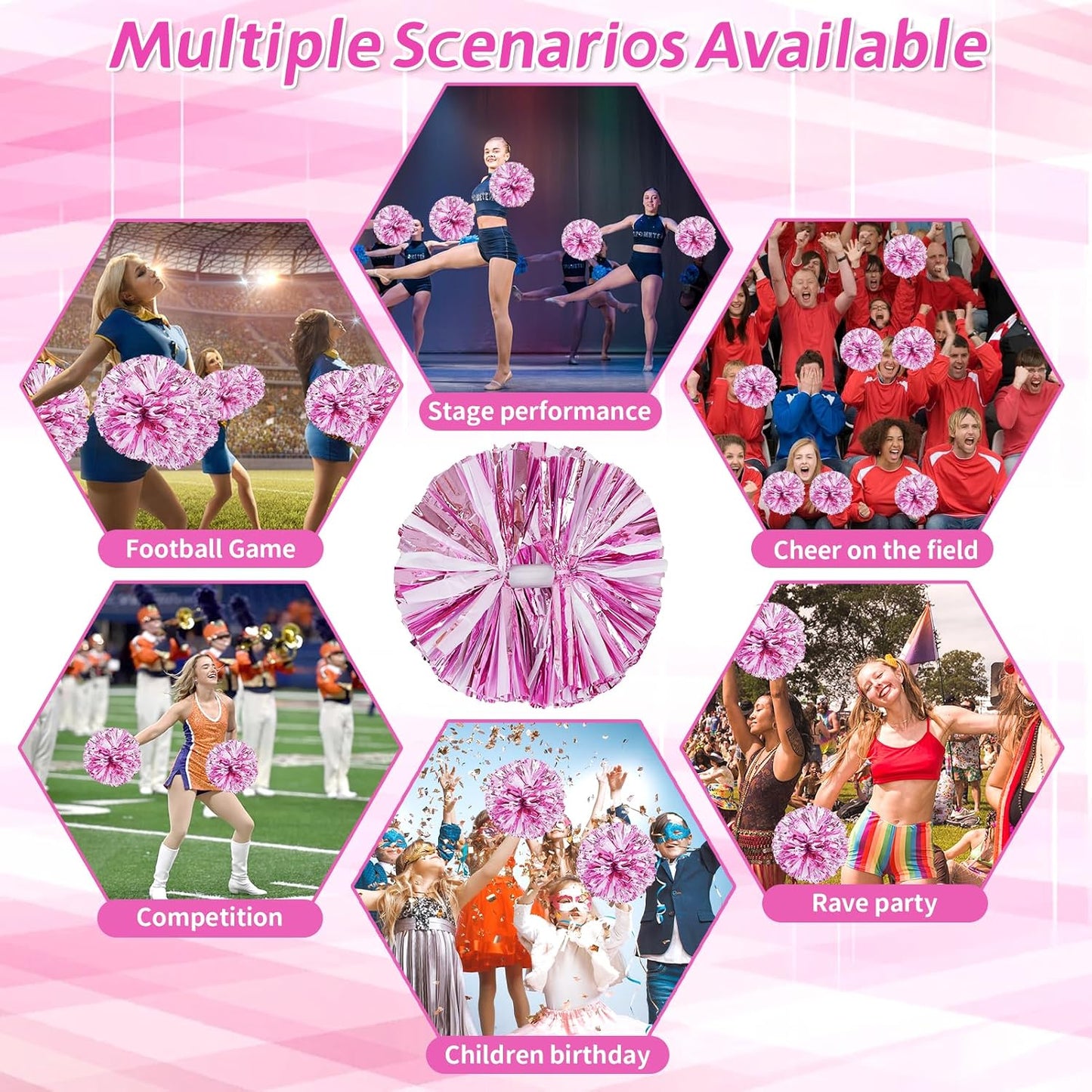 4Pcs Metallic Cheerleading Pom Poms, Creatiee 2 Pair Cheerleader Cheering Squad Pompoms for School Sports Dance Games Team Spirit Cheer