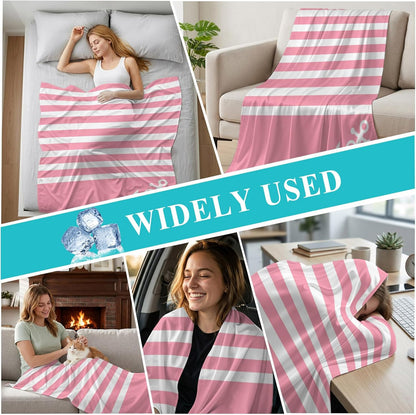 Cooling Blanket 50"x60", White Nautical Anchor on Pink Summer Cooling Blanket Breathable Lightweight Ice Blankets Classic Geometric Striped Blankets for Night Sweats