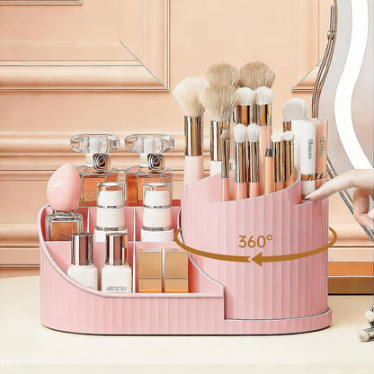 Anyoifax 360 Rotating Makeup Brush Holder Organizer with Divider 5 Slots Make Up Brushes Cup Flower-Shaped Spinning Pen Holder for Vanity, Cosmetics, Lipsticks, Pink