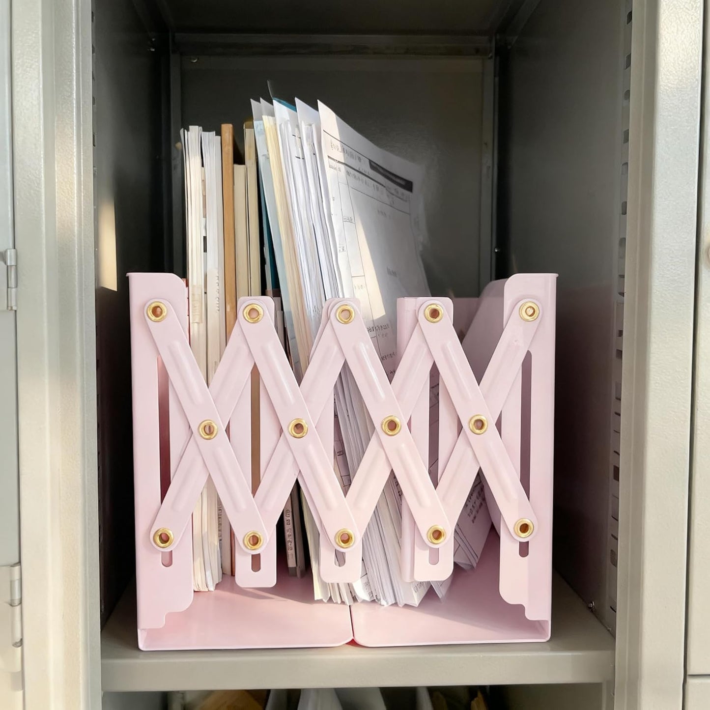 Metal Bookends for Heavy Books, Sturdy Book Stopper to Hold Books Heavy Duty, Adjustable Book Ends for Office & School (Pink Color)