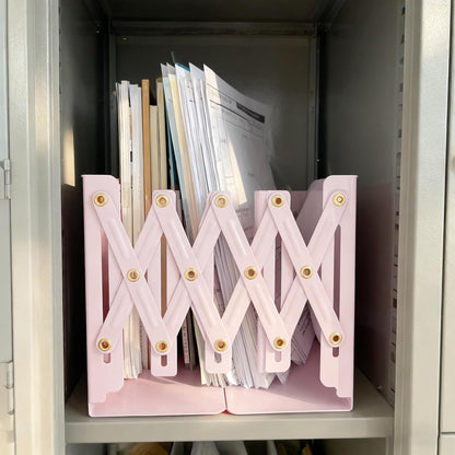 Metal Bookends for Heavy Books, Sturdy Book Stopper to Hold Books Heavy Duty, Adjustable Book Ends for Office & School (Pink Color)