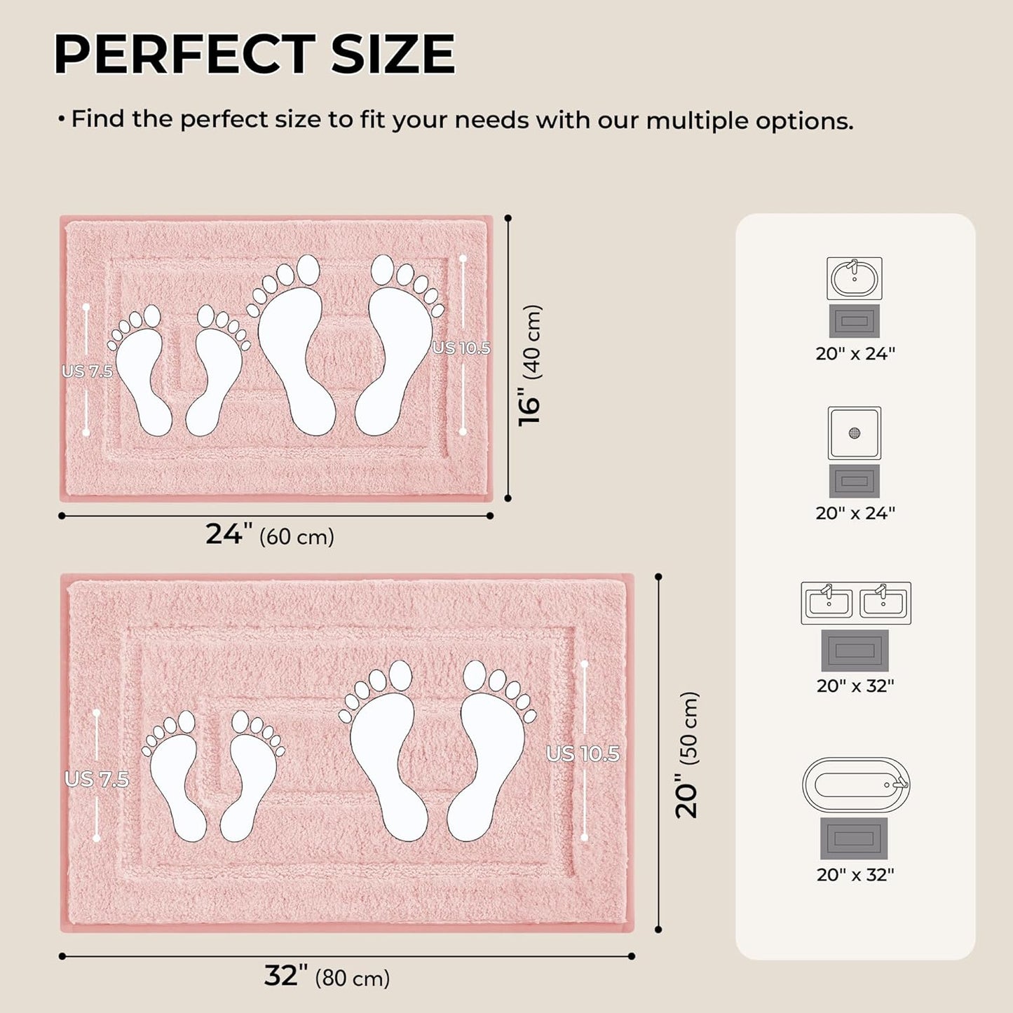 GRANNY SAYS Bathroom Rugs Sets 2 Piece,Soft Bath Mats for Bathroom, Bath Rugs Non Slip Washable, Absorbent Bath Rug for Tub, Shower & Toilet, Bath Mat Set, Pink 20" x 32" + 16" x 24"