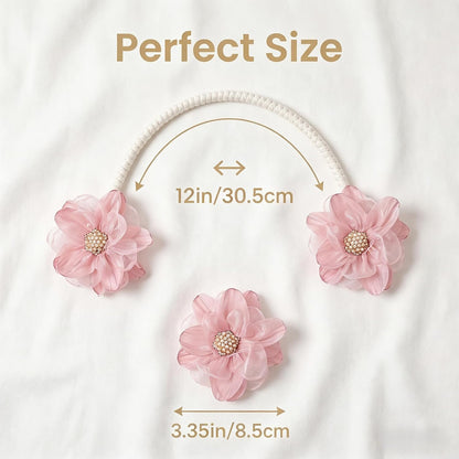 2 Pack Boho Flower Curtain Tiebacks, Sunflower Curtain Ties Decorative Rope No Drill Curtain Holdback for Bedroom Window Treatment, Home & Office Decor, Pink