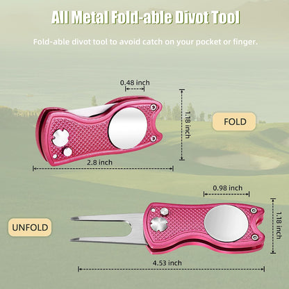Mile High Life Golf Divot Repair Tool, All Metal Foldable Divot Tool with Pop-up Button & Magnetic Ball Marker, 2-6 Pack