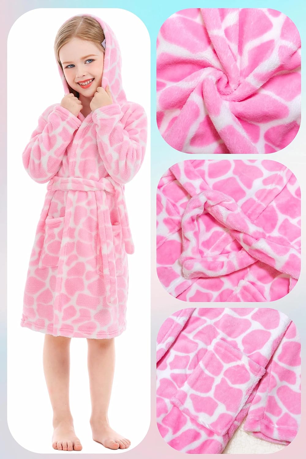 Toddler Robes Cute Pattern Bathrobe Unisex Kids Robe Baby Flannel Hoodie Pajamas Sleepwear