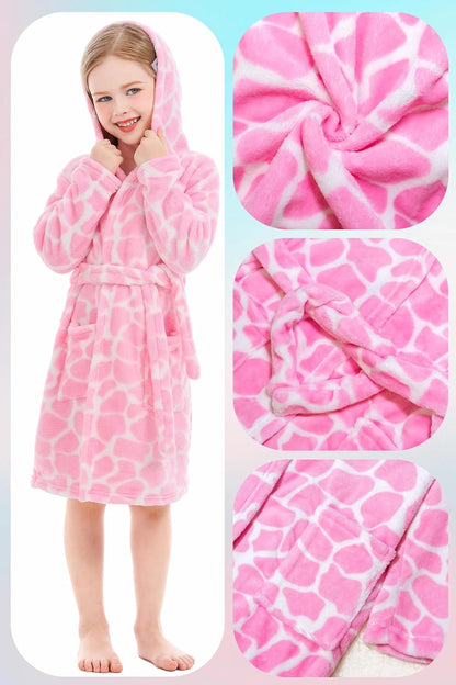Toddler Robes Cute Pattern Bathrobe Unisex Kids Robe Baby Flannel Hoodie Pajamas Sleepwear