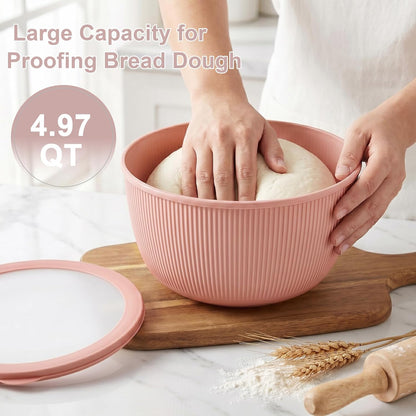 BoxedHome Mixing Bowls with Lids Set, 4 Packs BPA-Free Plastic Prep Bowls for Kitchen, Dishwasher & Microwave Safe, Pink