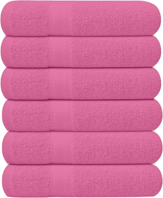 KAHAF COLLECTION 6 Pack Bath Towels Set (27 x 54 Inches) 100% Ring Spun Cotton, Lightweight, Quick Dry, Highly Absorbent Towels (Pink, (27x54) Inches)