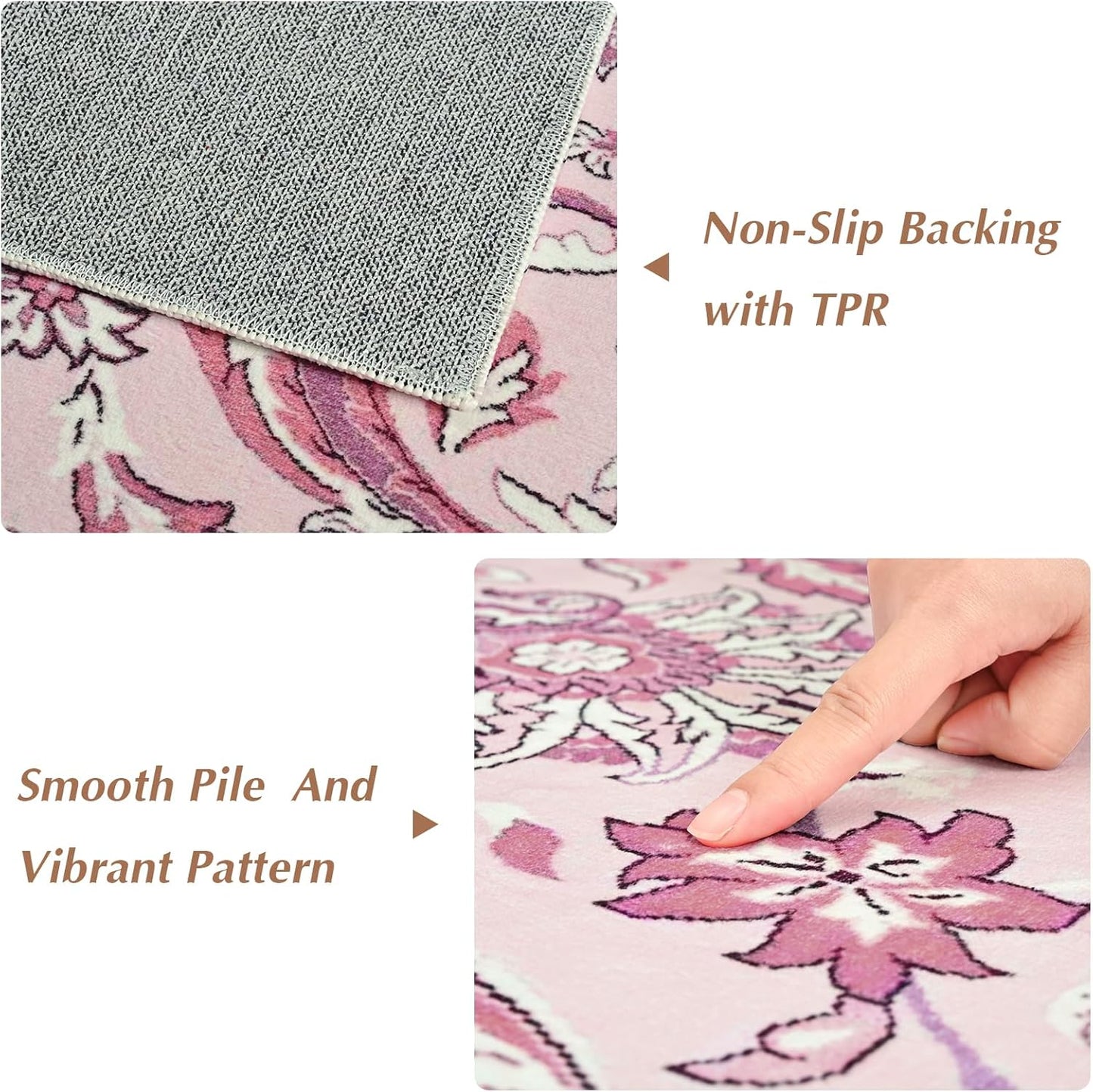 Area Rugs for Living Room, Washable 5x7 Area Rug for Bedroom, Floral Non-Slip Carpet for Nursery Home Office Dorm Dining Room Kitchen, Pink and White