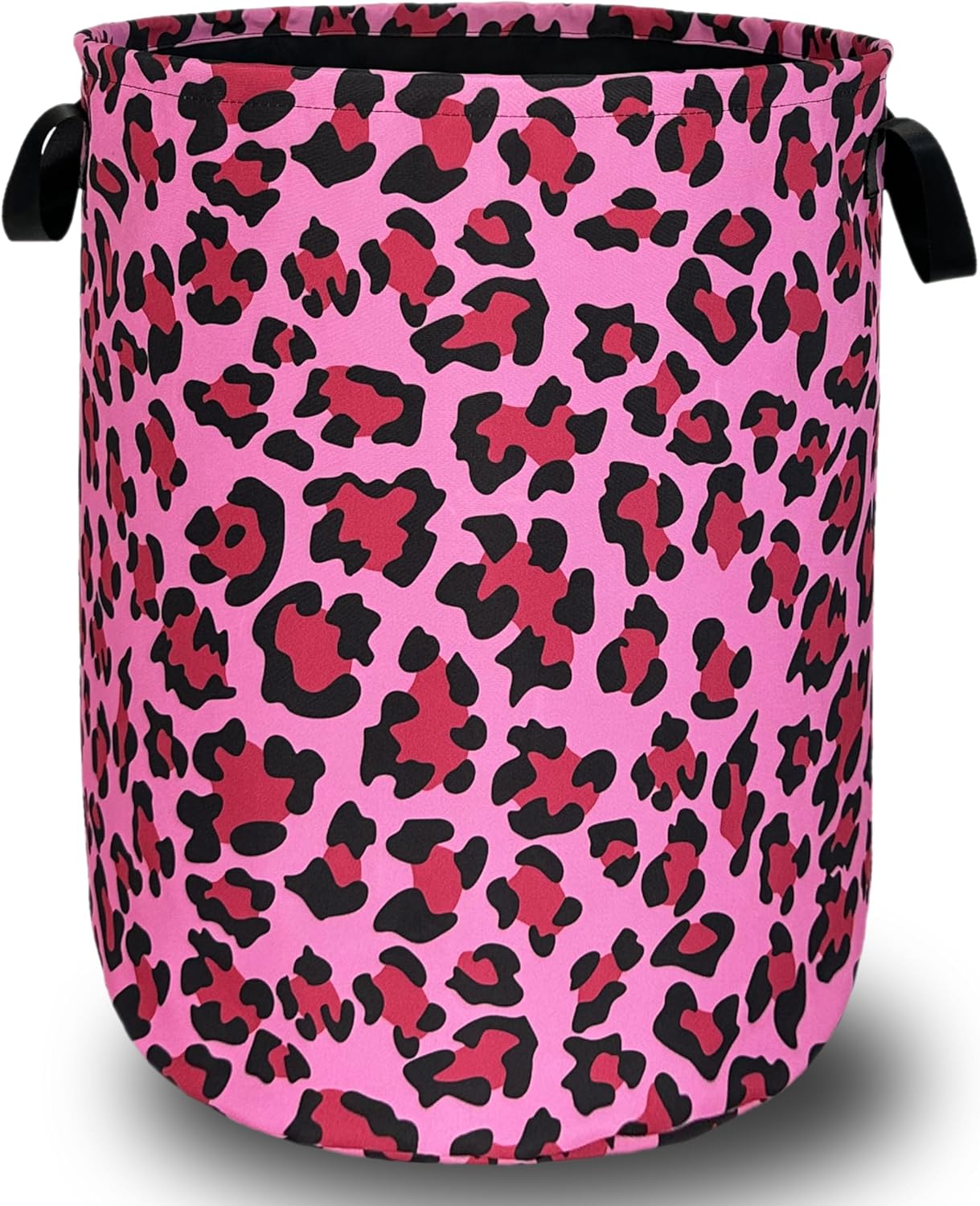 Pink Leopard Print Laundry Hamper Sexy Animal Laundry Basket With Handles Foldable Oxford Cloth Colorful Tote Bag Clothes Toy Storage Bucket 18.9" x 16.5" For Bathroom/Laundry/Bedroom