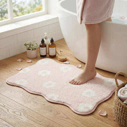 GRANNY SAYS Cute Floral Bathroom Rugs 16" x 24",Non-Slip Flower Beige Bath Mats for Bathroom, Plush Shag Absorbent Microfiber Ultra Soft Bath Mat, Washable Rug for Tub, Shower, Bedroom, Pink
