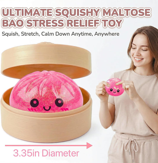 1PCS Dumpling Glitter Stress Ball, Cute Squishy Toys for Kids – 3.94" Squishy Stress Sugar Balls for Adults, Squeeze Sensory Toys (Two Pink Styles; one Will be Selected at Random).