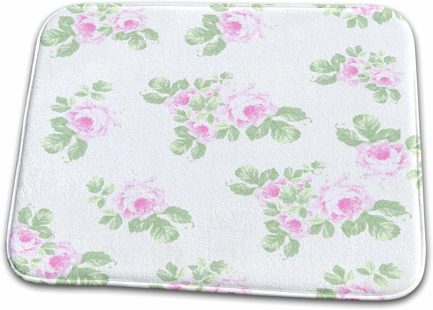 Dish Drying Mat - Vintage pink roses pattern - rose flowers on light cream damask - shabby chic Sun-Faded look floral Flower Patterns