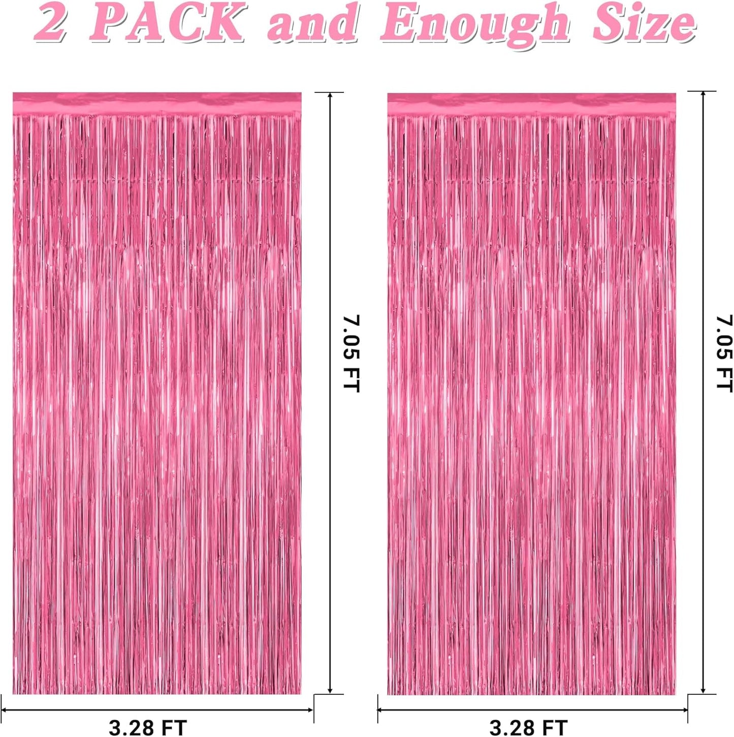 2 Pack Pink Party Decorations, 3.28 FT x 7.05 FT Pink Backdrop, Metallic Tinsel Backdrop Fringe Curtains Backdrop Curtains, Photo Backdrop Party Supplies Birthday Party Decorationsay Party Decorations