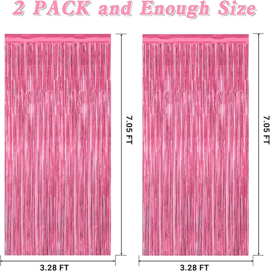 2 Pack Pink Party Decorations, 3.28 FT x 7.05 FT Pink Backdrop, Metallic Tinsel Backdrop Fringe Curtains Backdrop Curtains, Photo Backdrop Party Supplies Birthday Party Decorationsay Party Decorations