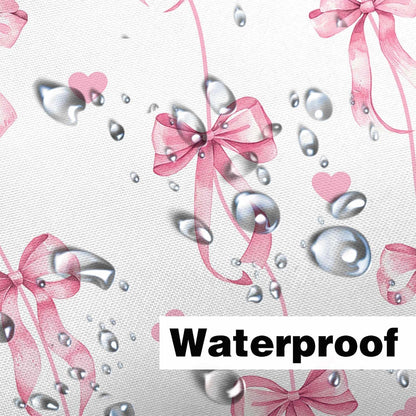 Pink Bow Shower Curtain, Cute Aesthetic Bowknot for Teens Girls Aabstract Shower Curtain Set, Princess Style Girly Fairy Tale Theme Bath Curtain Decor with Hooks, 72X72IN