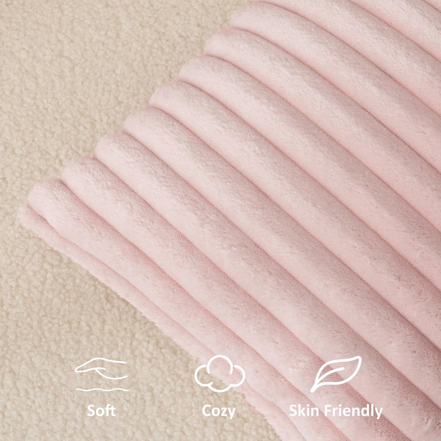 Kevin Textile Valentines Day Soft Plush 12x20 Inch Lumbar Pillow Cover 1 Pack, Luxury Fluffy Faux Fur Striped Flannel Rectangle Cushion Case for Couch Sofa Chair Bed Home Decor Girls Gift, Light Pink