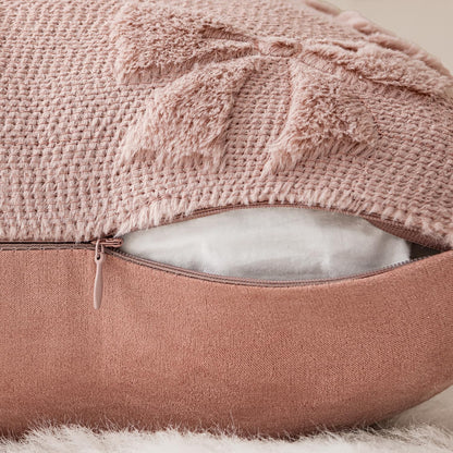 MIULEE Blush Pink Bow Pillow Covers Coquette Room Decor Aesthetic Set of 2 Spring Decorative Cute Girl Soft Plush Faux Pillowcase for Preppy Room Decor Bedroom Couch,18x18 Inch