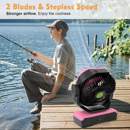 RUNTOP 45000mAh Large Battery Operated Fan, High Speed Oscillating Camping Fan with Remote,Quiet Adjustable Tilt Rechargeable Fans, Battery Powered fansfor Tent Home Office, Bedroom Travel (Pink)