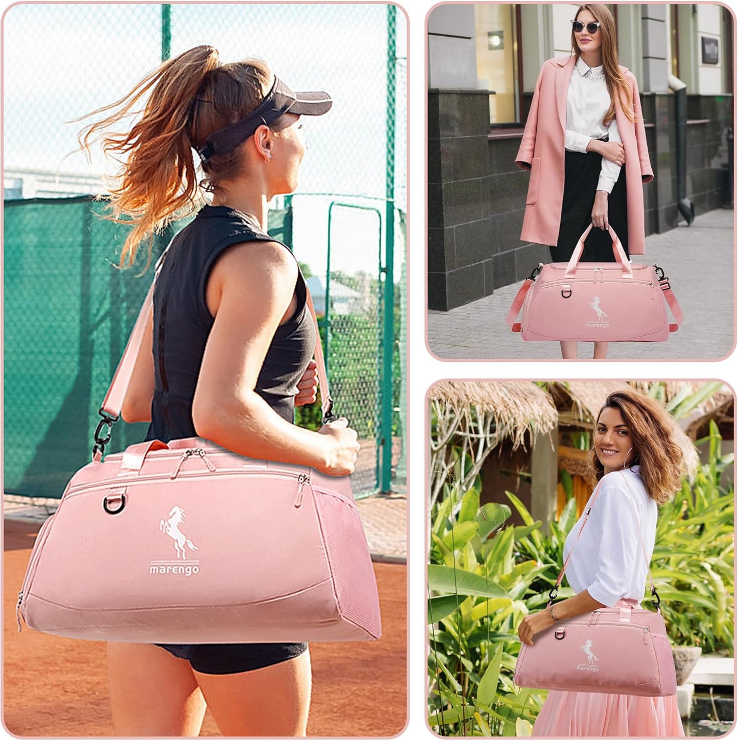 Marengo Gym Bag for Women & Men Lightweight Travel Duffle Bag with Shoe & Wet Compartment - for Travel, Sports, Dance, Yoga & Swimming Workout, Gifts for Women, Pink
