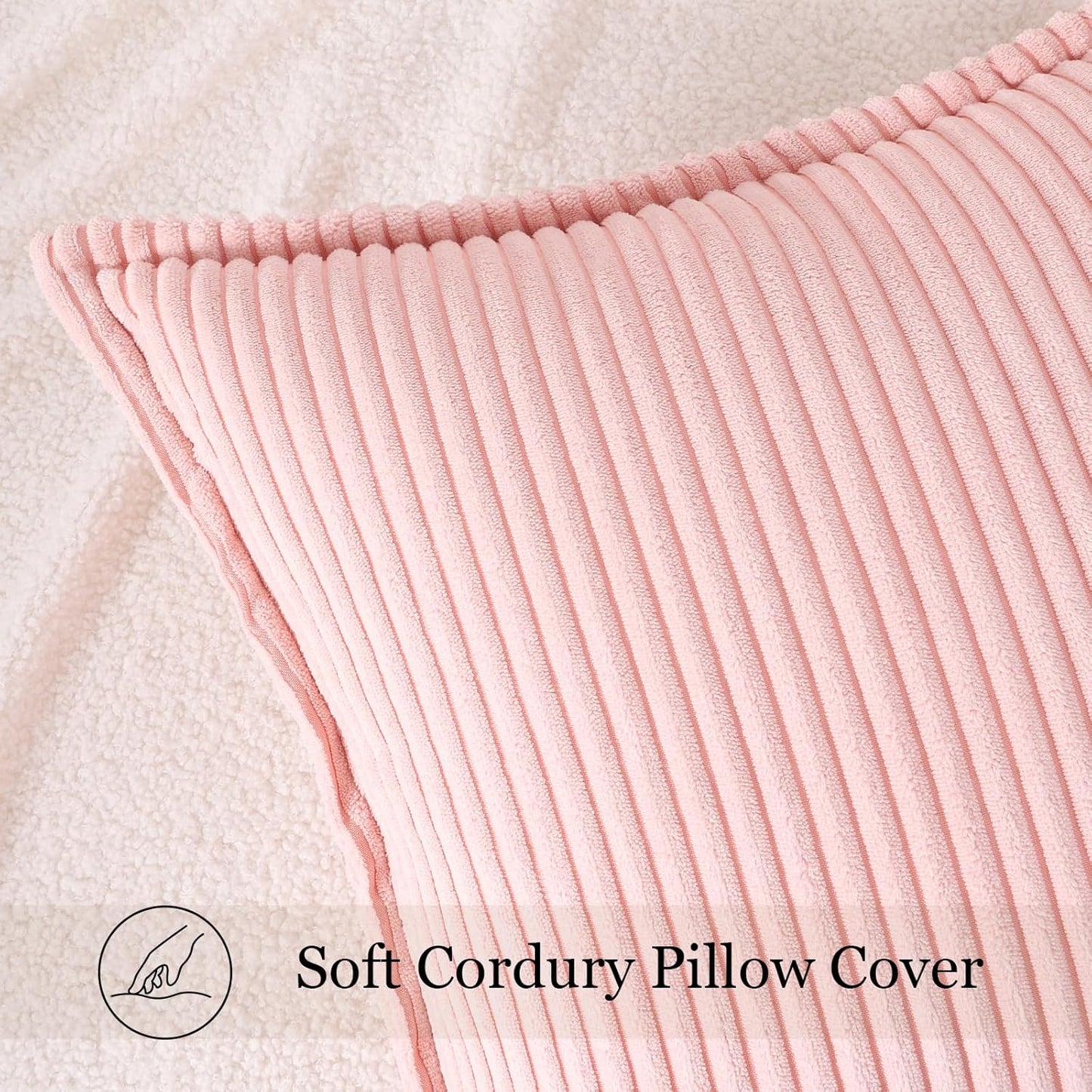 Mecatny Corduroy Summer Throw Pillow Covers 18x18 Set of 2, Neutral Decorative Soft Boho Couch Pillow Covers with Broadside for Sofa Living Room, Pink