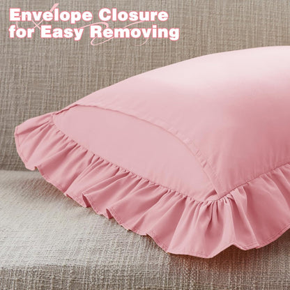 2 Pack Ruffle Throw Pillow Covers 18x18 Inches, Light Pink Square Pillow Cases Microfiber Decorative Pillow Shams for Sofa Couch Bedroom Living Room
