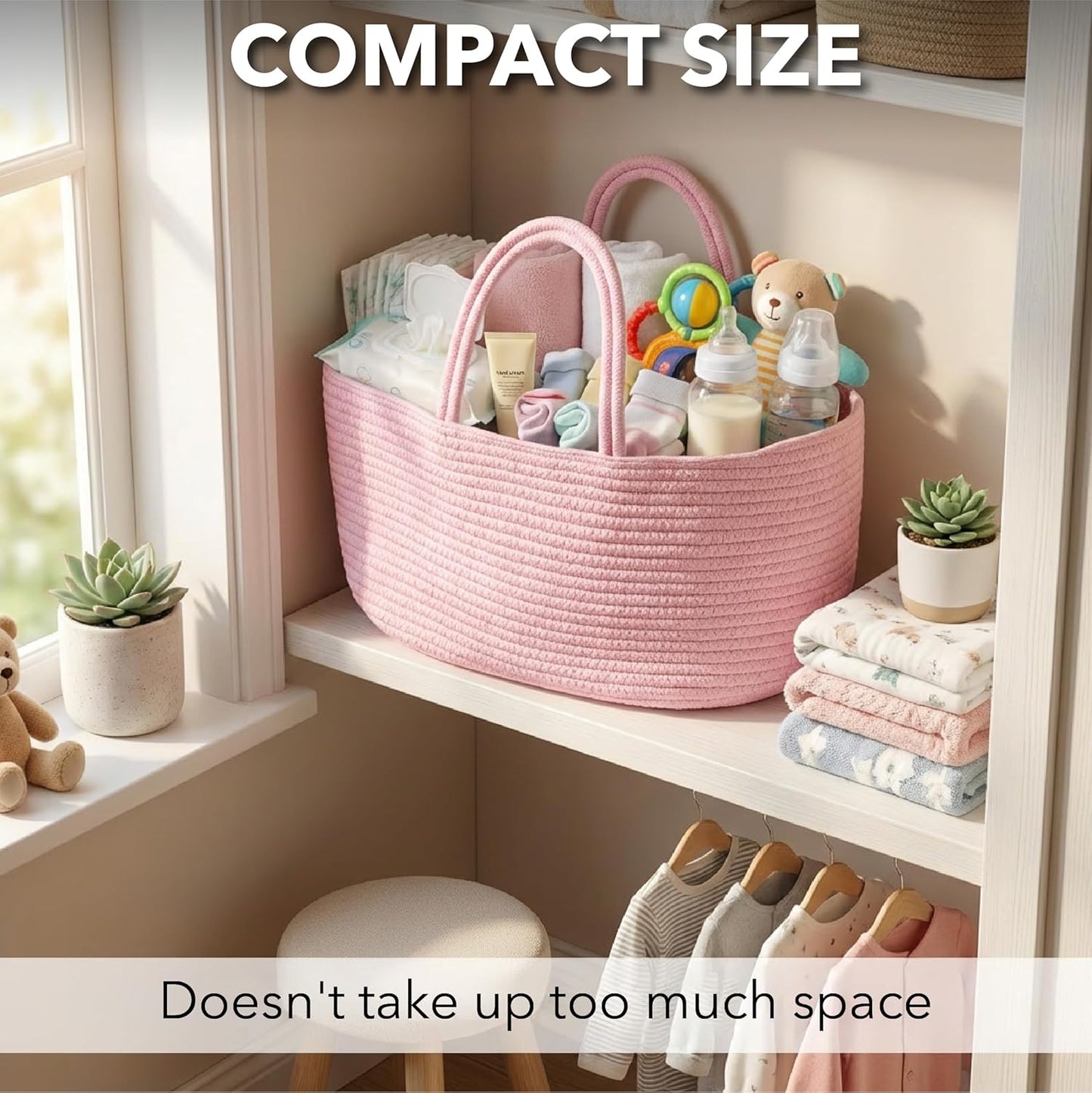 Mr. Pen- Baby Diaper Caddy Organizer, Pink, Rope Nursery Storage Bin and Car Organizer, Portable Holder Tote Bag for Changing Table, Travel, Baby Shower Gifts, Newborn Essentials