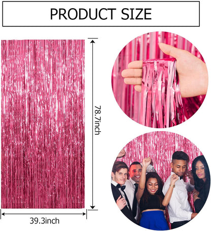 3 Pack Pink Backdrop Birthday Party Decorations Tinsel Foil Fringe Curtains Backdrop Streamer Bachelorette Christmas Graduation Wedding Princess Pink Theme Party Decorations