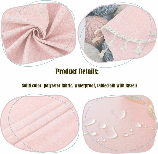 Waterproof & Spill Proof Pink Round Tablecloth - Wrinkle Free Polyester, Solid Color with Tassels Reusable Table Cover for Kitchen Dining Decor(Pink, Round-48)