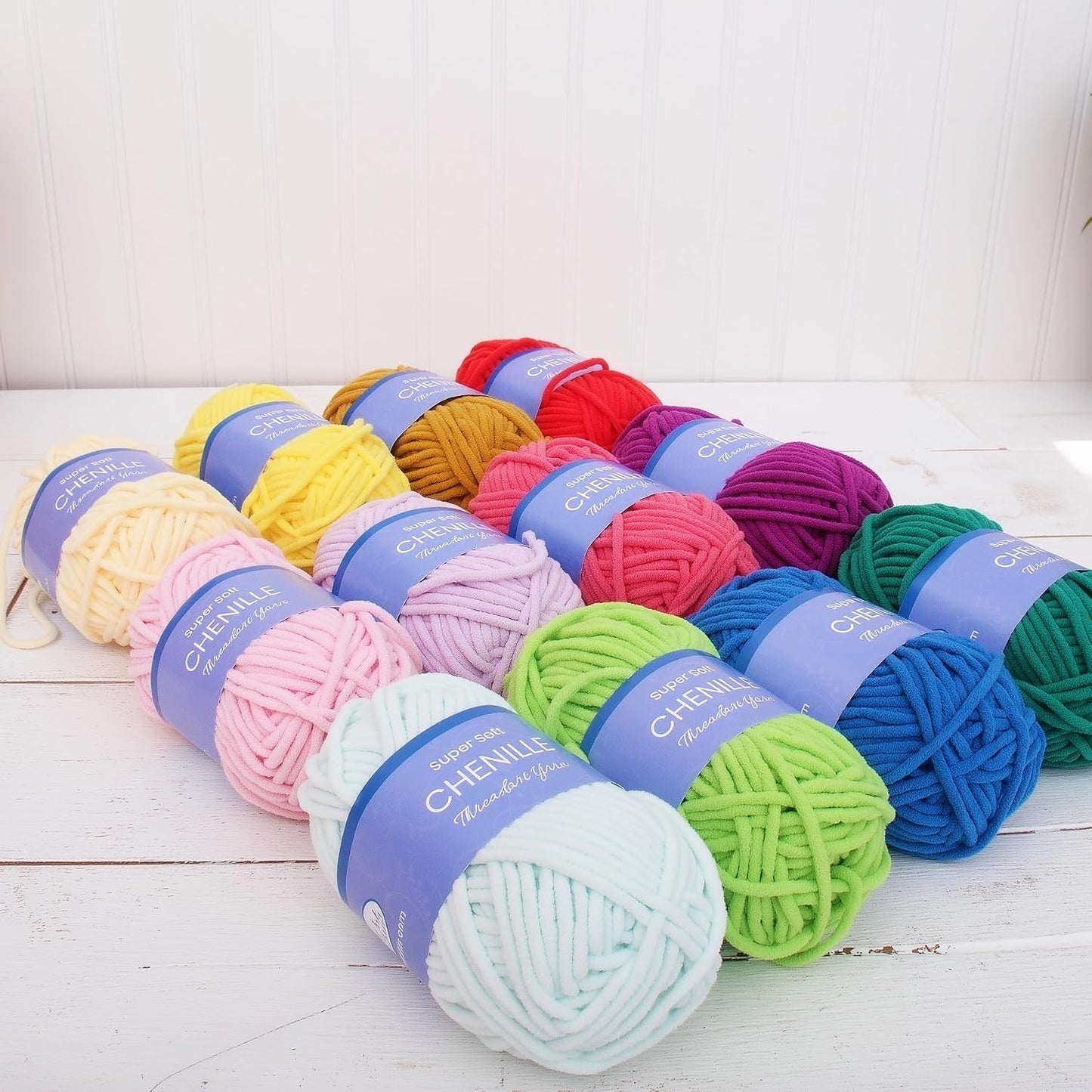 ThreadArt 3 Pack Chenille Yarn for Crochet, #5, Light Pink | Super soft plush chenille yarn for crochet, knitting, amigurumi, blankets and toys. Fluffy #5 weight, 50g/60yd skeins.