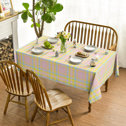 Horaldaily Easter Tablecloth 60×84 Inch Rectangular, Pink Buffalo Plaid Washable Seasonal Table Cover for Party Picnic Dinner Decor