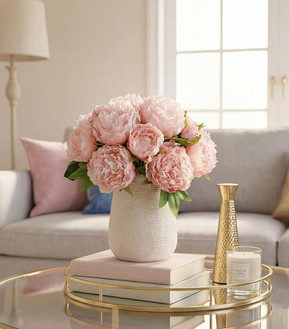 florisso Light Pink Peony Artificial Flowers - 11 Branches Silk Peonies for Vase Arrangements, Wedding Decor & Living Room Accents (Faux Flowers)
