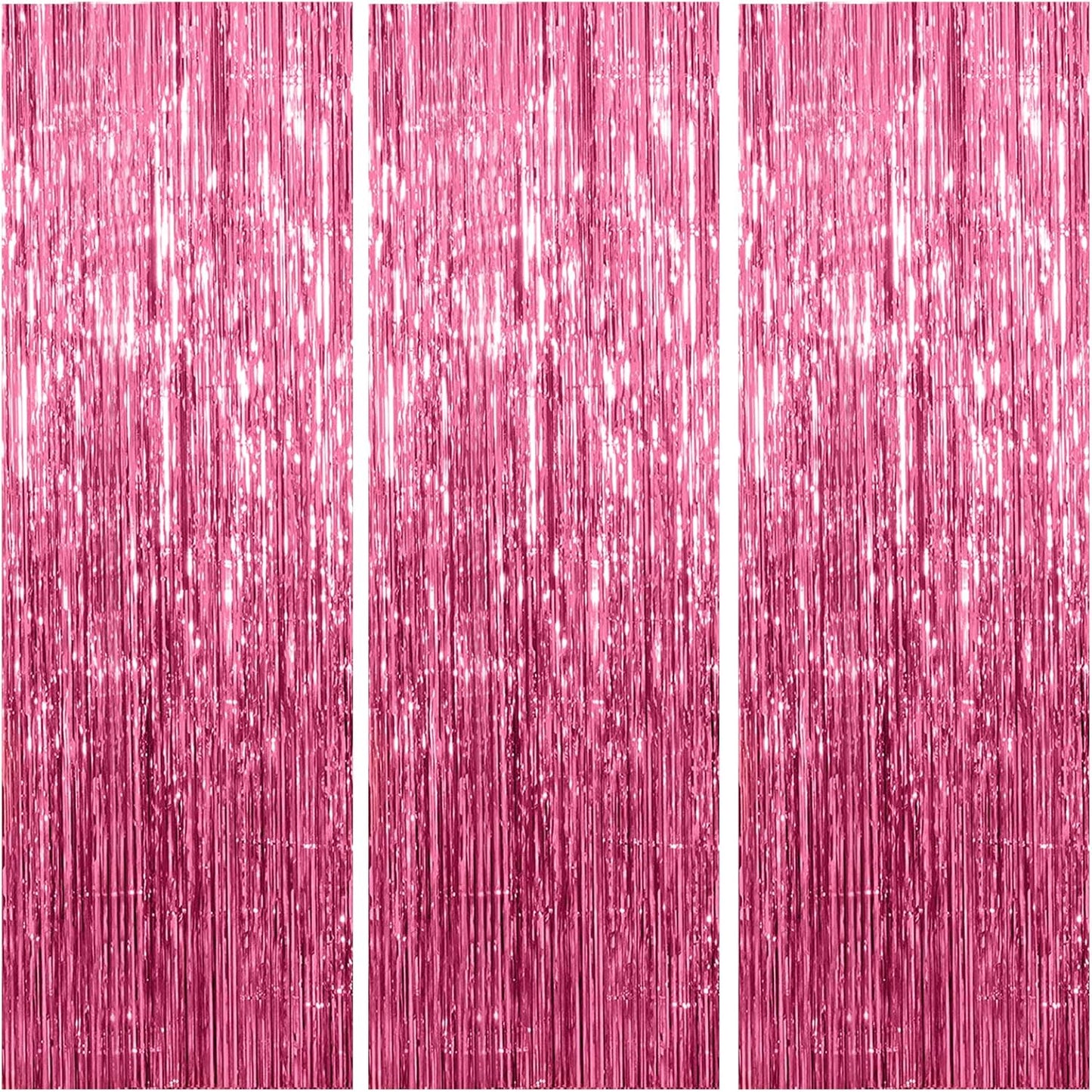 3 Pack Pink Backdrop Birthday Party Decorations Tinsel Foil Fringe Curtains Backdrop Streamer Bachelorette Christmas Graduation Wedding Princess Pink Theme Party Decorations