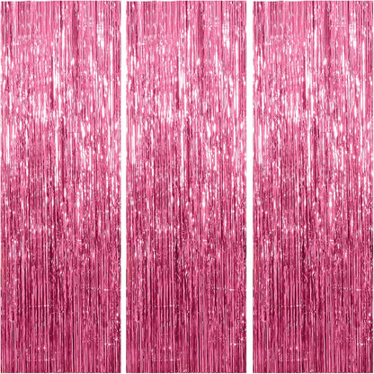 3 Pack Pink Backdrop Birthday Party Decorations Tinsel Foil Fringe Curtains Backdrop Streamer Bachelorette Christmas Graduation Wedding Princess Pink Theme Party Decorations