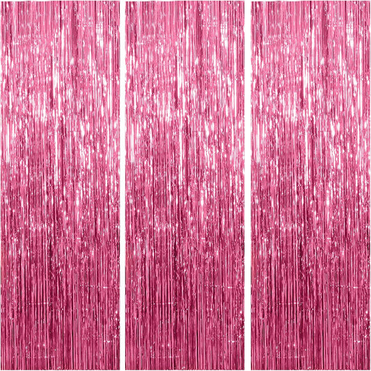 3 Pack Pink Backdrop Birthday Party Decorations Tinsel Foil Fringe Curtains Backdrop Streamer Bachelorette Christmas Graduation Wedding Princess Pink Theme Party Decorations