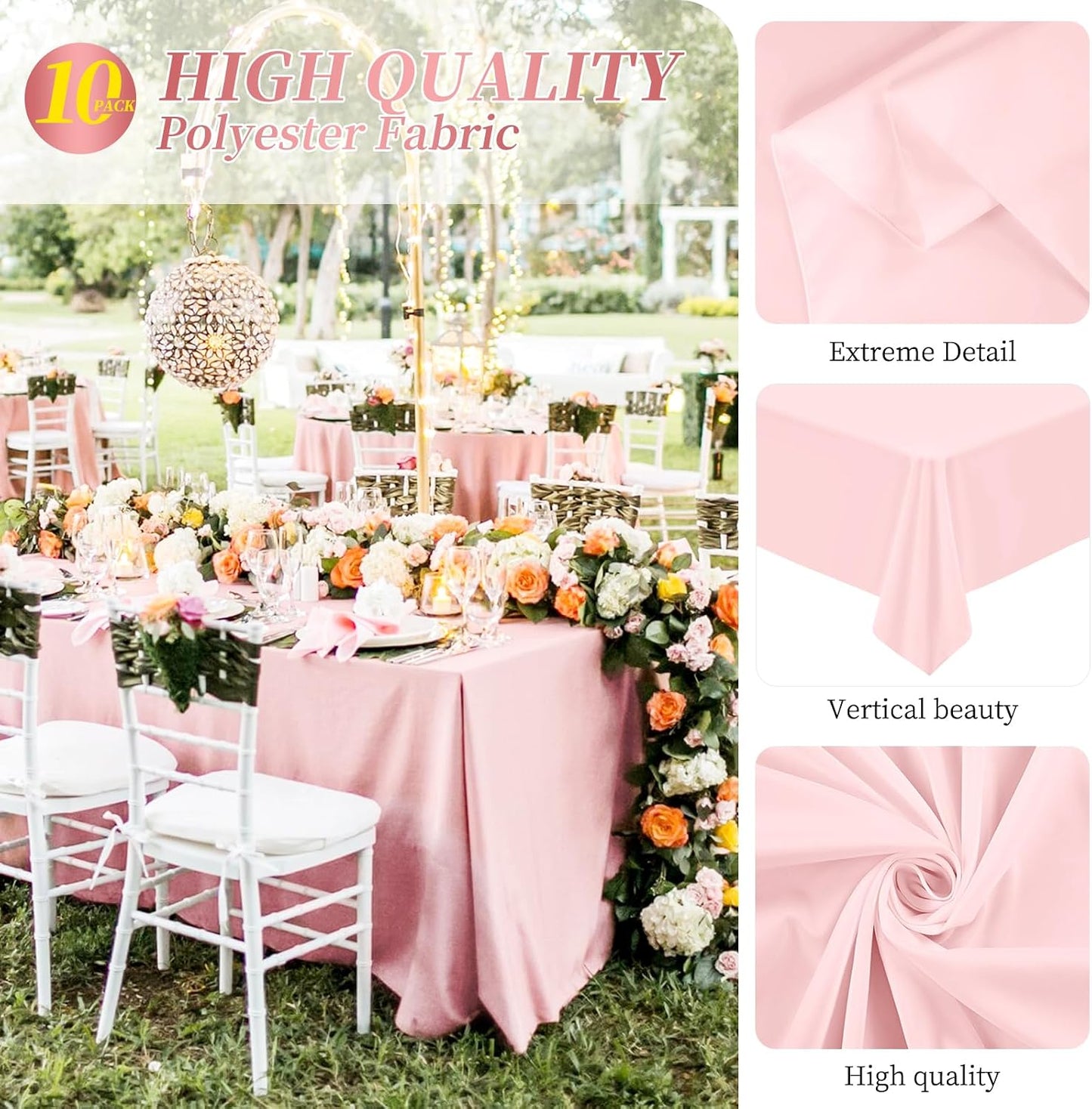 Teruntrue 10 Packs Pink Polyester Tablecloth 60 x 102 inch Rectangle Table Cloth for 6 Foot Tables Wrinkle Resistant Washable Fabric Table Cover Polyester Pink Table Cloth for Party,Wedding, Banquet