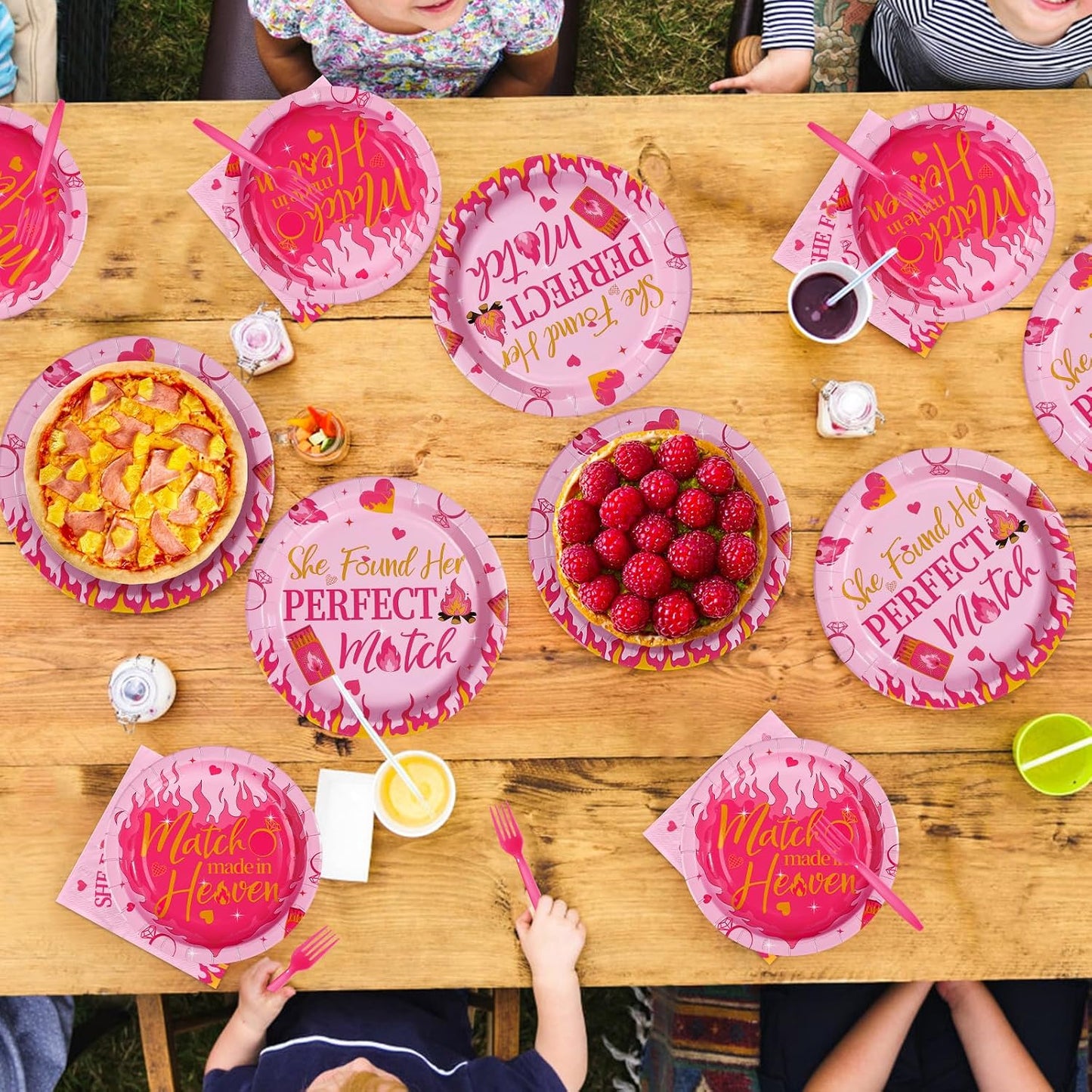96Pcs Perfect Match Bachelorette Party Supplies She Found Her Perfect Match Plates and Napkins Hot Pink Matches Tableware Set for Bridal Shower Bachelorette Engagement Party Decor Serves 24