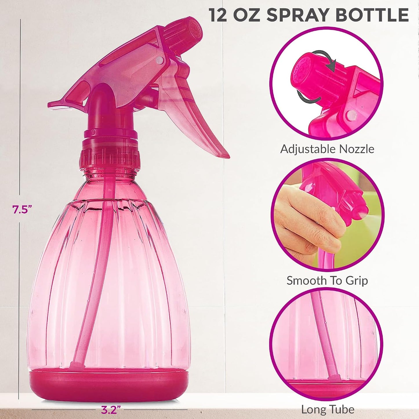 DilaBee 1-Piece 12oz Empty Spray Bottles for Cleaning, Spray Bottle for Hair, Plant Mister, BBQ Spritzer - Squirt Bottles for Liquids, Water Sprayer - Pink Squirt Bottle, Water Mister - BPA-Free