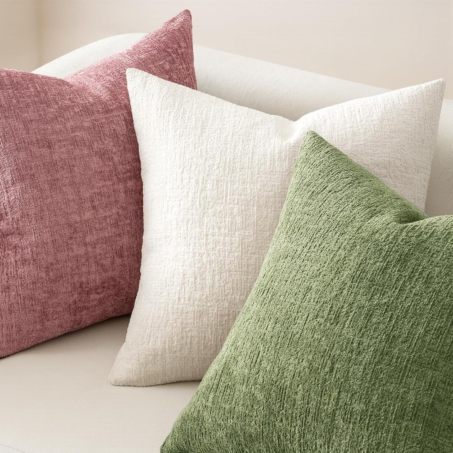 MIULEE Decorative Throw Pillow Covers 18x18 Pack of 2 Blush Pink Spring Couch Pillow Covers Soft Cozy Textured Chenille Pillowcases for Home Decor Sofa Living Room Cushion Bedroom