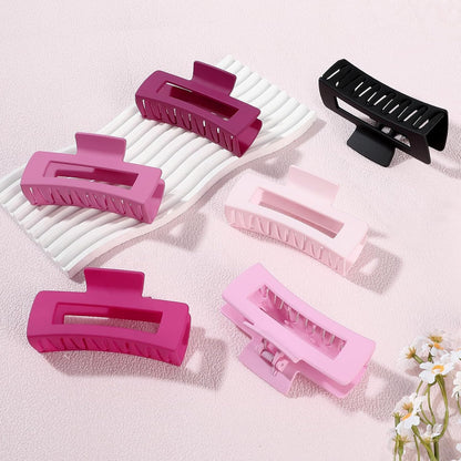 Sisiaipu 4 Inch Big Hair Claw Clips 6 Pcs Large Claw for Thick Hair Square Hair Clips for Women Rectangle Hair Clips Nonslip Acrylic Banana Jaw Clips Hair Accessories for Girls (Pink Purle)