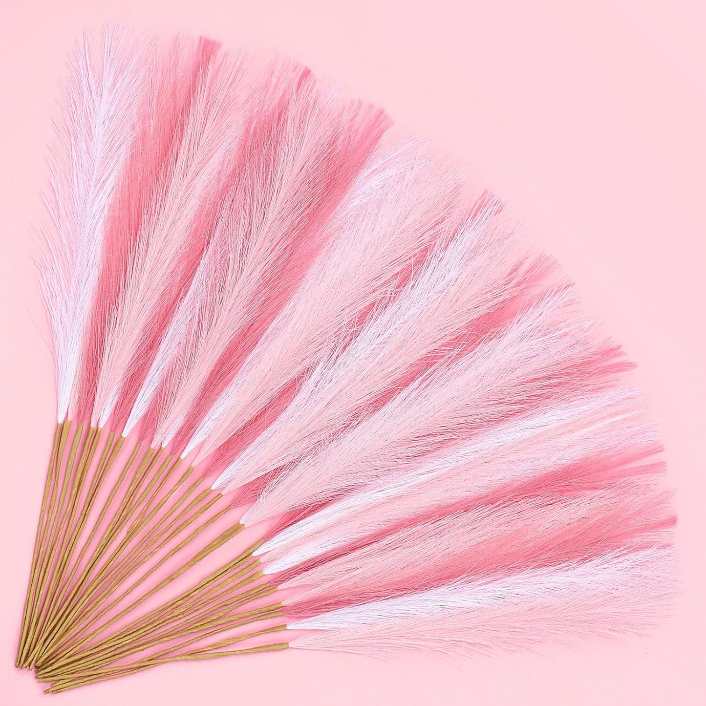 SeptCat 30 Pcs Pink White Pampas Grass Decor: 21.7" Fluffy Faux Small Pampas Grass Artificial Flower Vase Filler for Home Wedding Living Room Wall Party Decoration