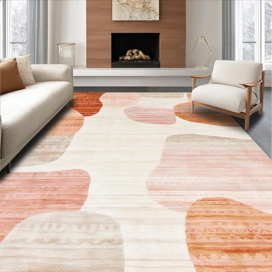 Flatwoven High Traffic Area Rug 5x7, Boho Chic Kitchen Mat Decorative Backing, Non Slip, Stain Resistant, Washable Area Rugs for Living Room, Bedroom (Peach, 5x7)