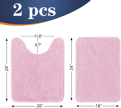 OLANLY Bathroom Rugs Sets 2 Piece, Soft Absorbent Chenille Bath Mats and U-Shaped Contour Toilet Mat Area Rug Set, Machine Washable Bath Carpet, Home Decor Accessories(24"x16"+24"x20", Pink)