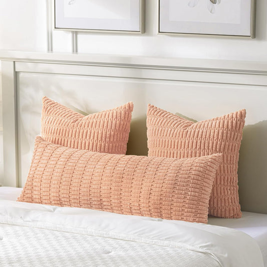 Fancy Homi Decorative Throw Pillow Covers for Bed Couch Bedroom Bench, Soft Corduroy Solid Pillow Case, Rustic Farmhouse Boho Room Decor,54" x 20" (Pack of 1),Peach