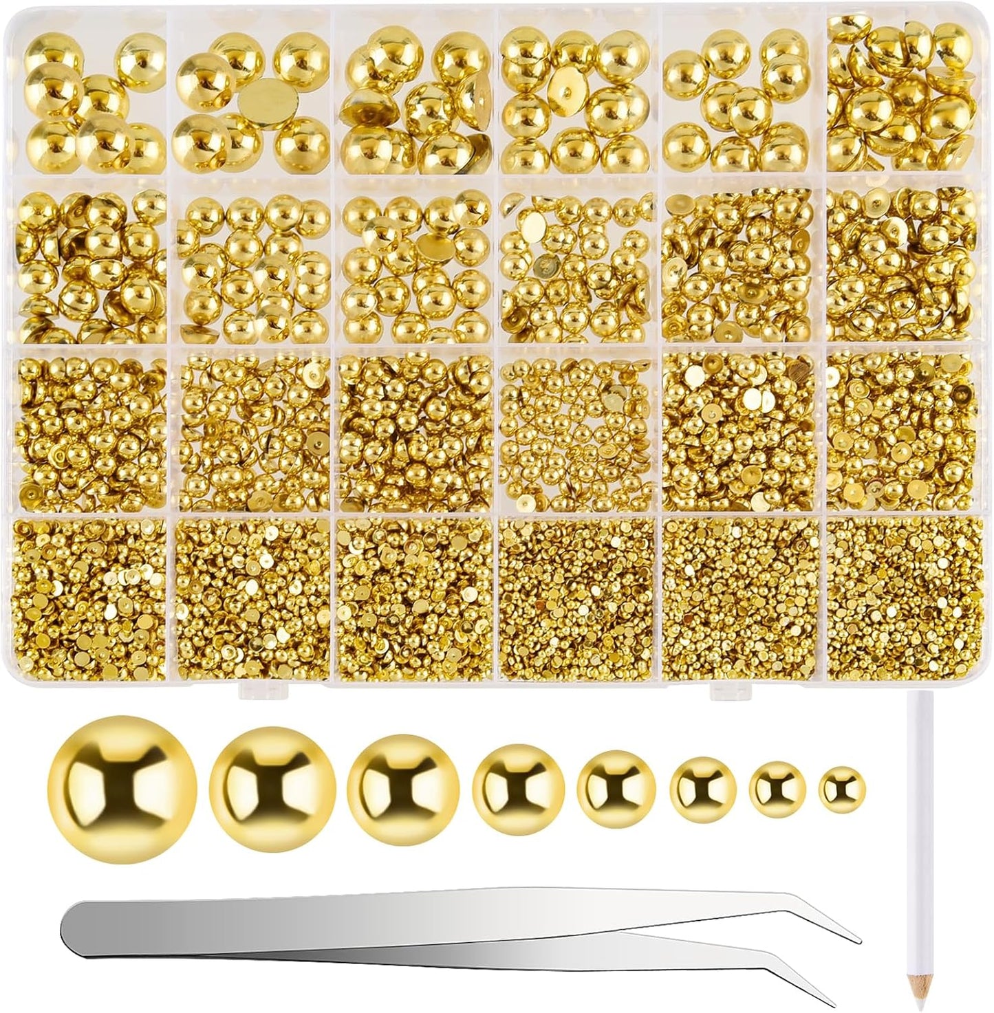 NACHLYNN 12000 Pcs Half Pearl Bead 8 Sizes Gold Peach Flatback Pearl Beads for Crafts Graduation Cap Embellishment Shoes Phone Case Making