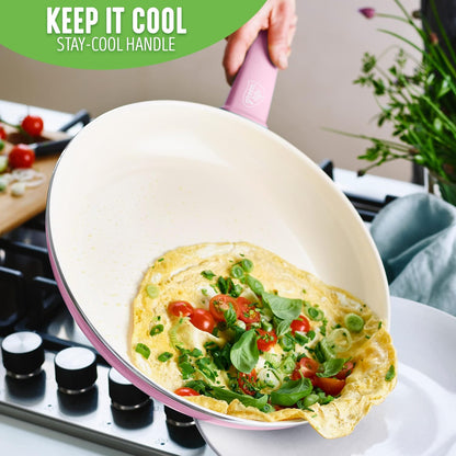 GreenLife Soft Grip Healthy Ceramic Nonstick, 8" 10" and 12" Frying Pan Skillet Set, PFAS-Free, Dishwasher Safe, Soft Pink