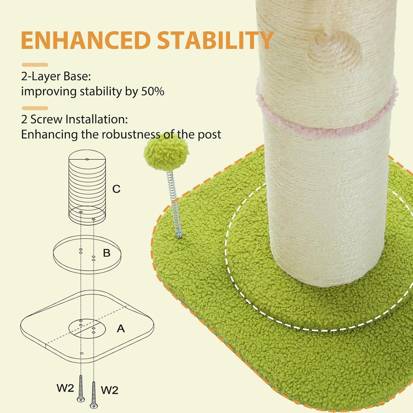 PEQULTI Flower Cat Scratching Post, Small Cat Tree, Scratcher for Indoor Cats with Super Thick Scratching Post [Dia=5.5''], Removable Flower Bed, Cat Scratch Post with Spring Ball, Pink