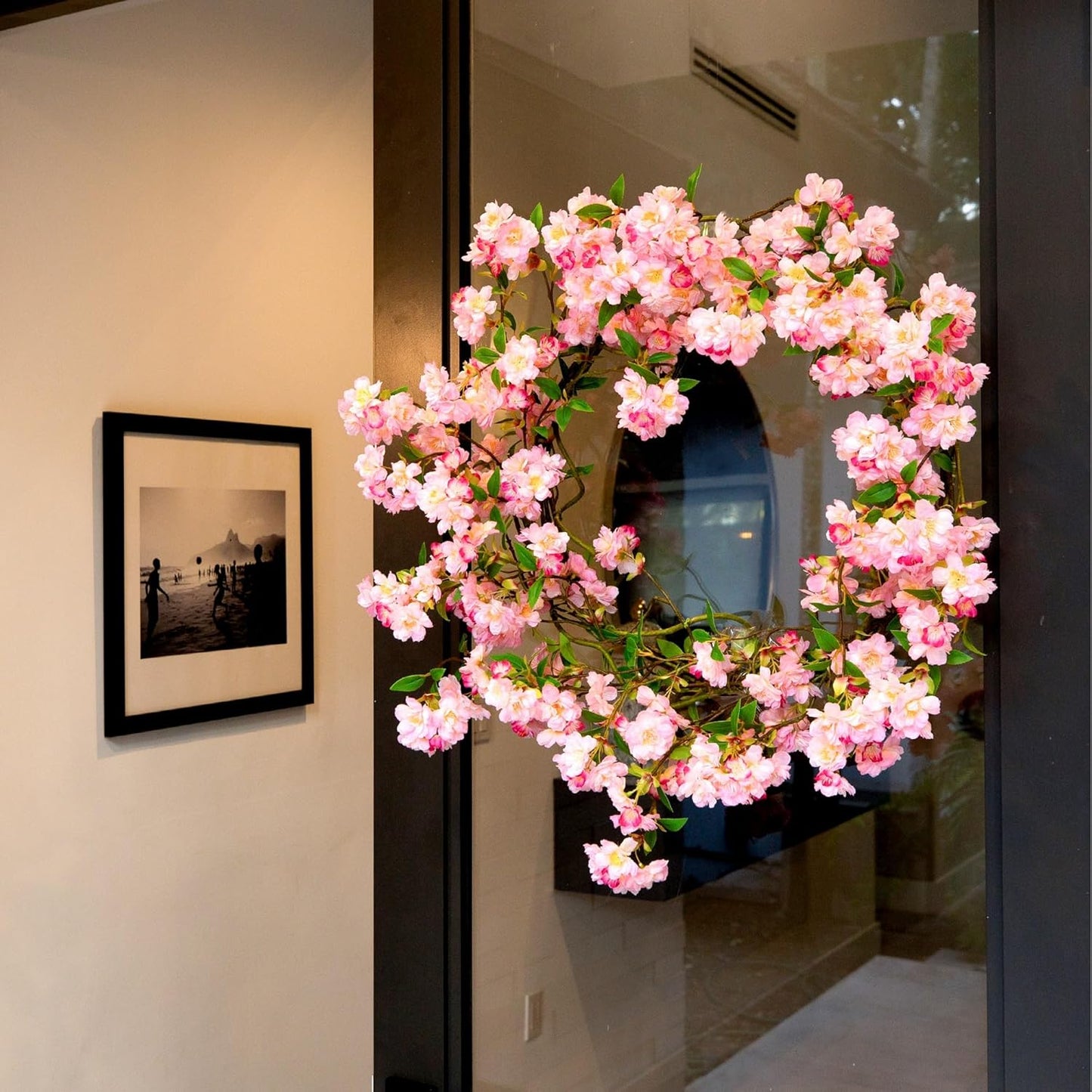 Nearly Natural 30in. Artificial Pink Cherry Blossom Wreath